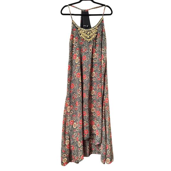 Boohoo Dresses & Skirts - boohoo high/low racerback beaded Boho sundress dark floral casual 10 flowy